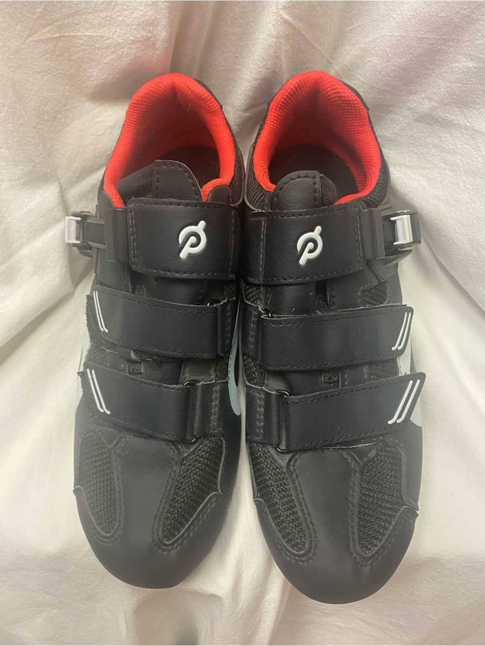 Peloton Black Cycling Shoes with Red Interior and Triple-Strap Closure. Size 42